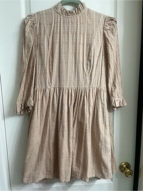 Kara Thoms Ruffle-Neck Swiss Dot Dress